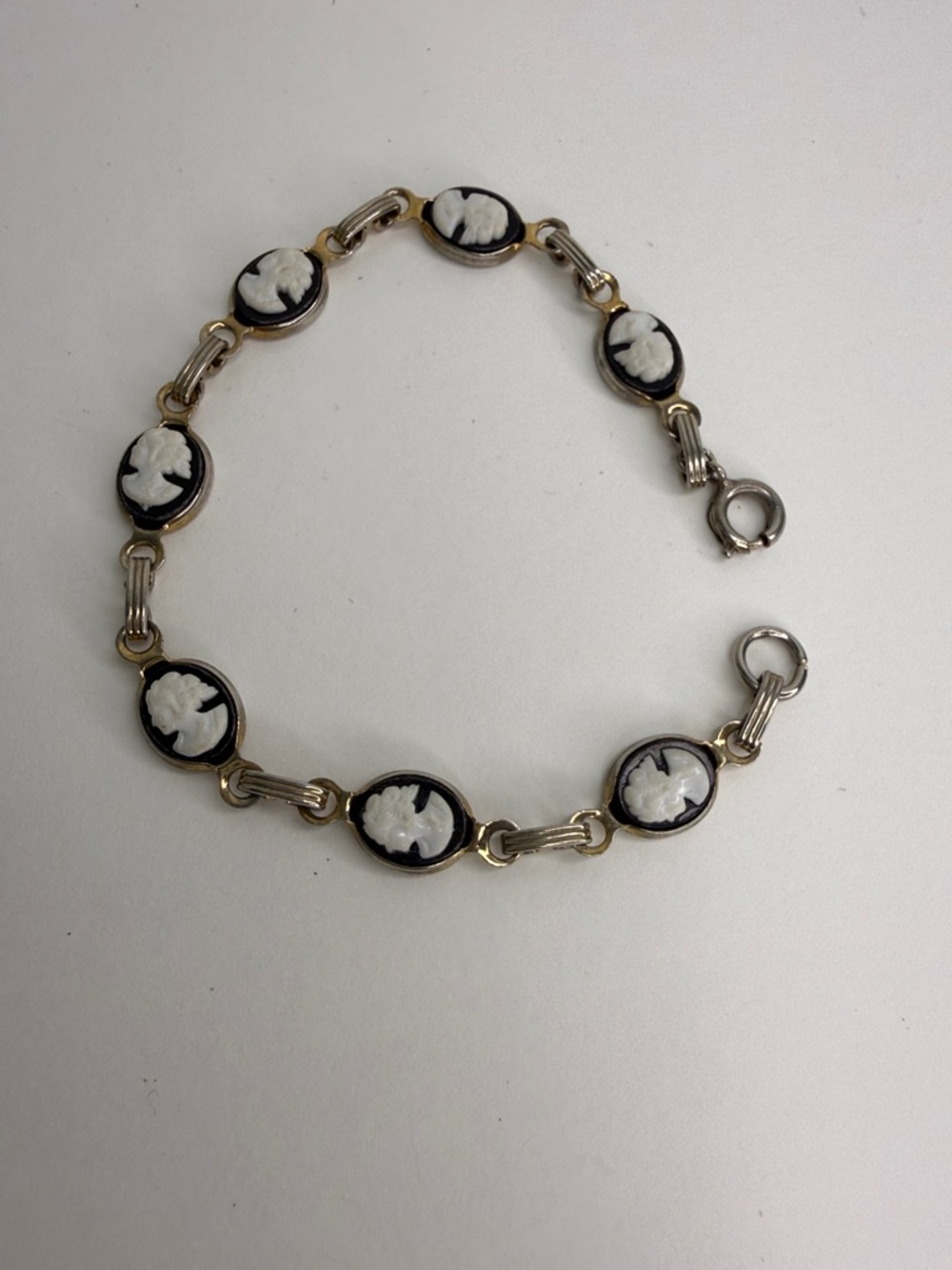 Vintage Black & White Cameo Link Bracelet